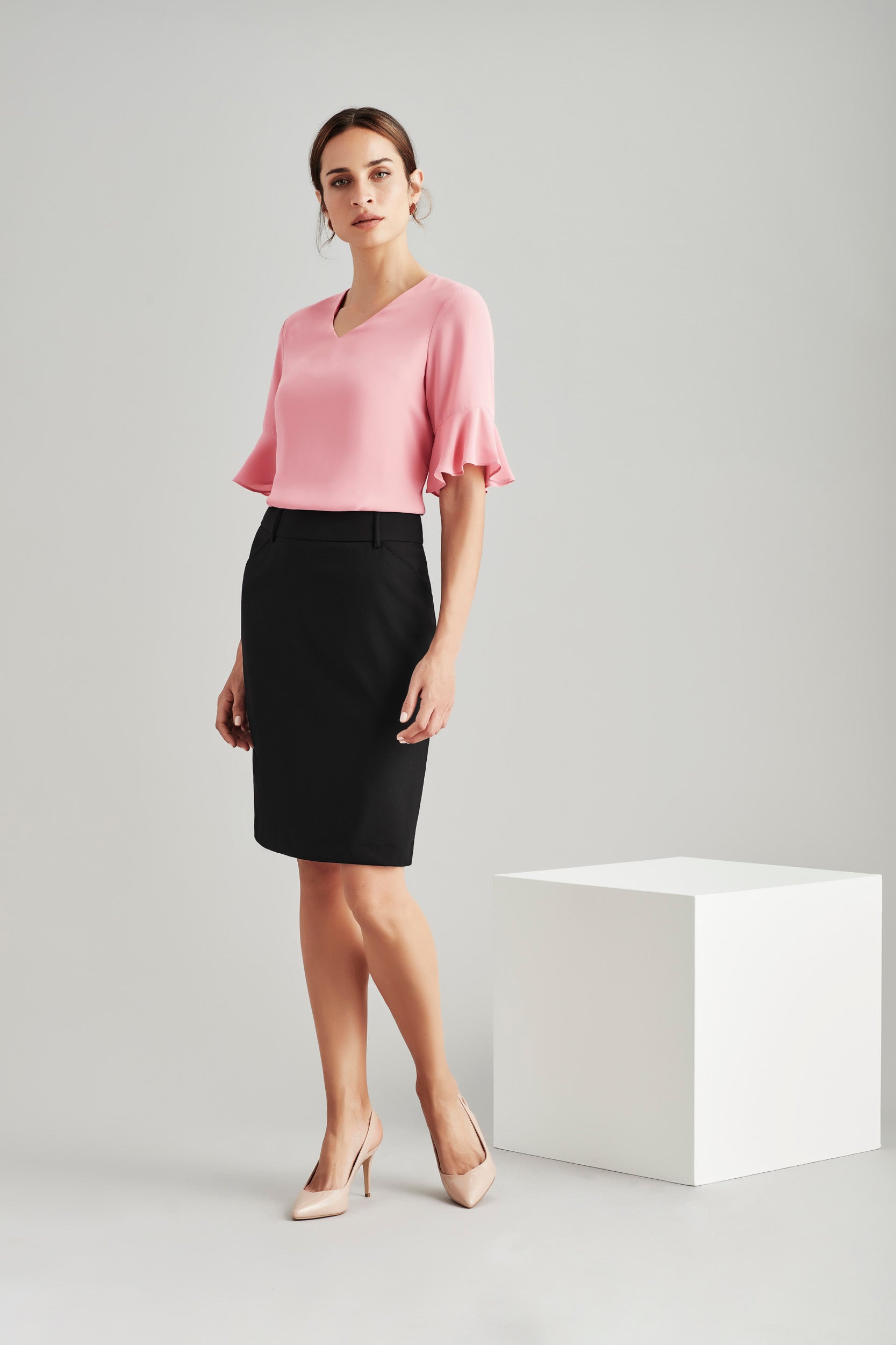 Womens Comfort Wool Stretch Multi-Pleat Skirt